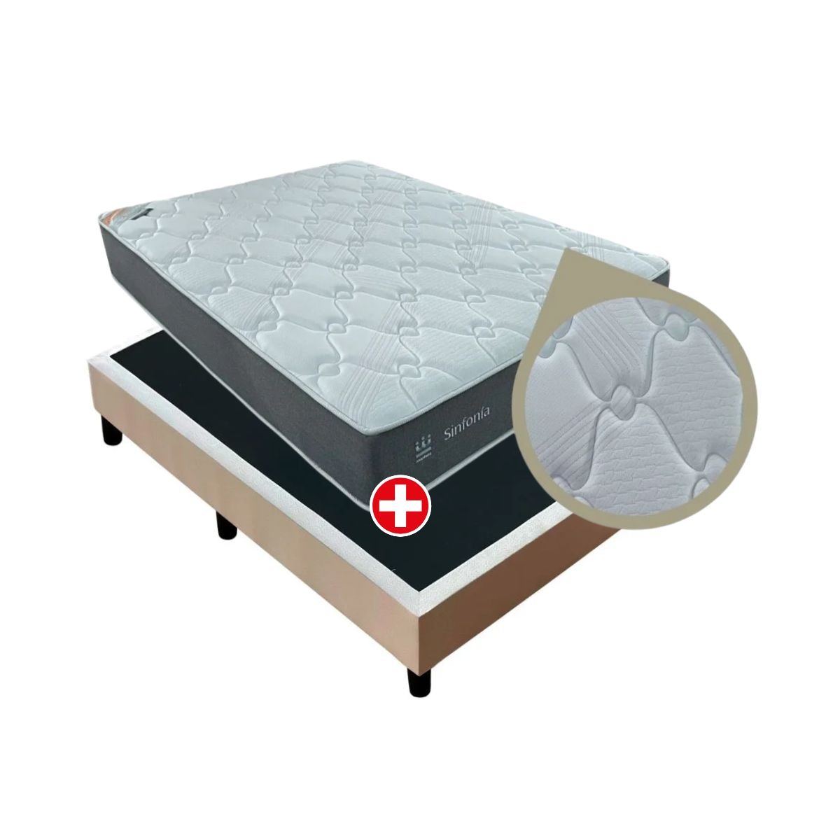 Combo Colchon Maxiking Sinfonia Piquet 2.5 Plazas (160X190X28) + Somier de Tela Beige 2,5 Plazas - Soñare Confort
