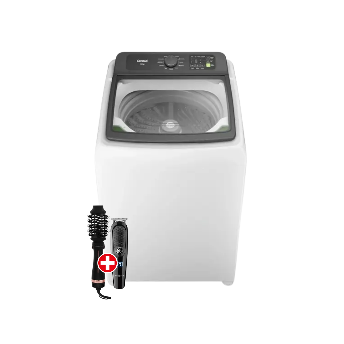 Combo Lavadora Consul 15Kg 220V blanco + Set Estilizador de Cabello 5 en 1 Connecto + Cortapelo Enxuta 5 en 1 recargable