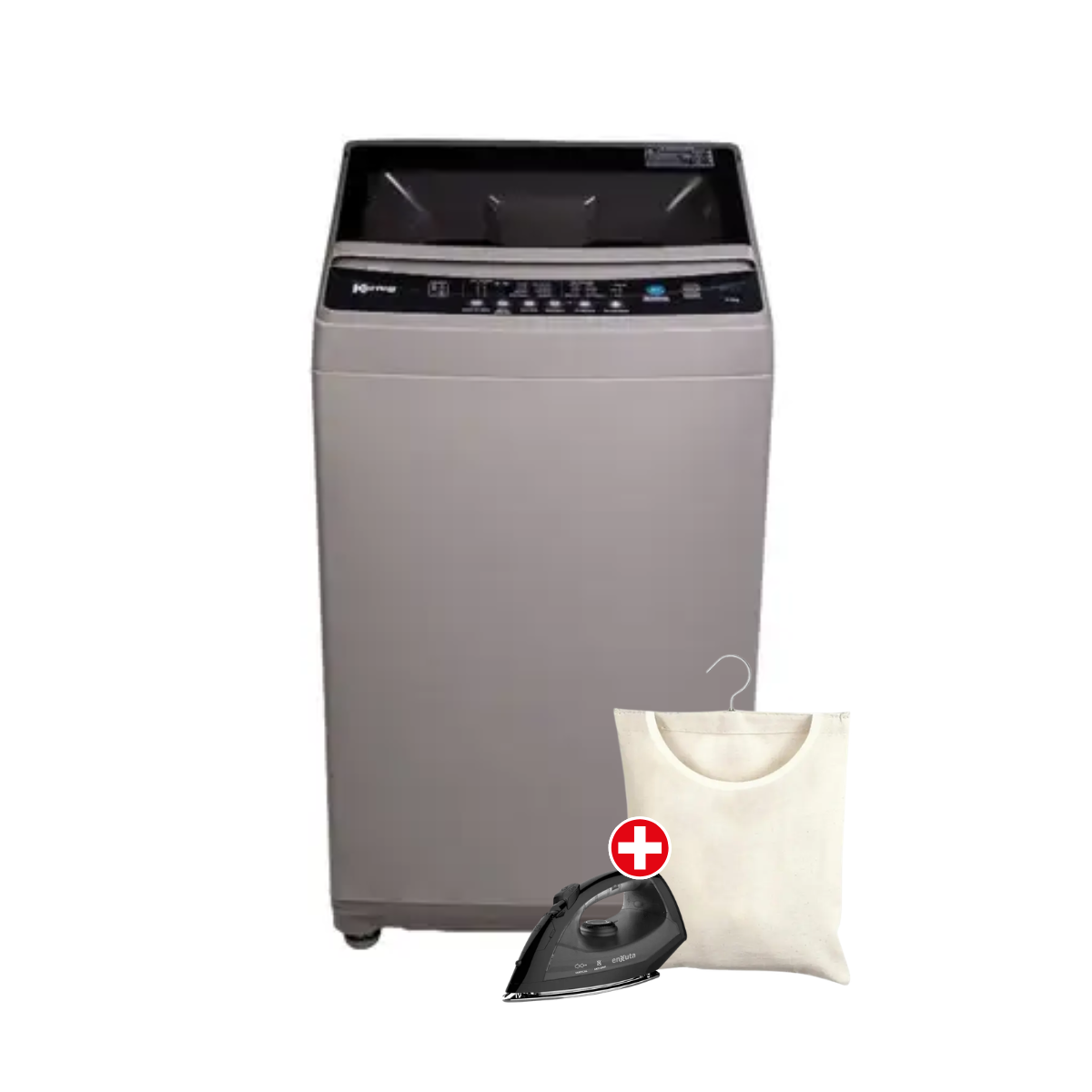 Combo Lavadora Kernig Carga Superior 8 Kg + BOLSA DE ALGODÓN CON PINZAS DE ROPA 30 X 25 CM ACE + Plancha a vapor Enxuta 1900W
