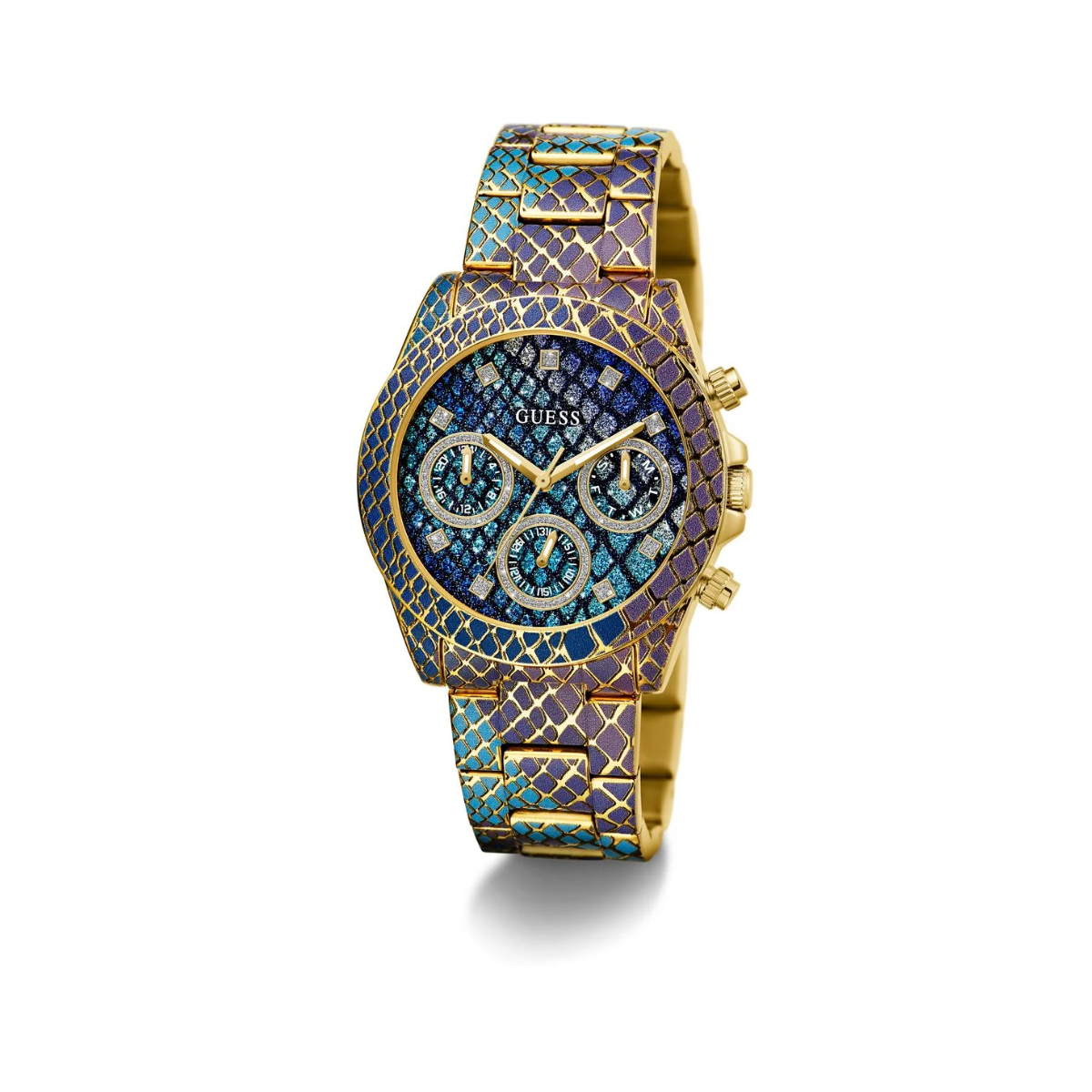 RELOJ GUESS MULTIFUNCION AZUL, MORADO LADIES